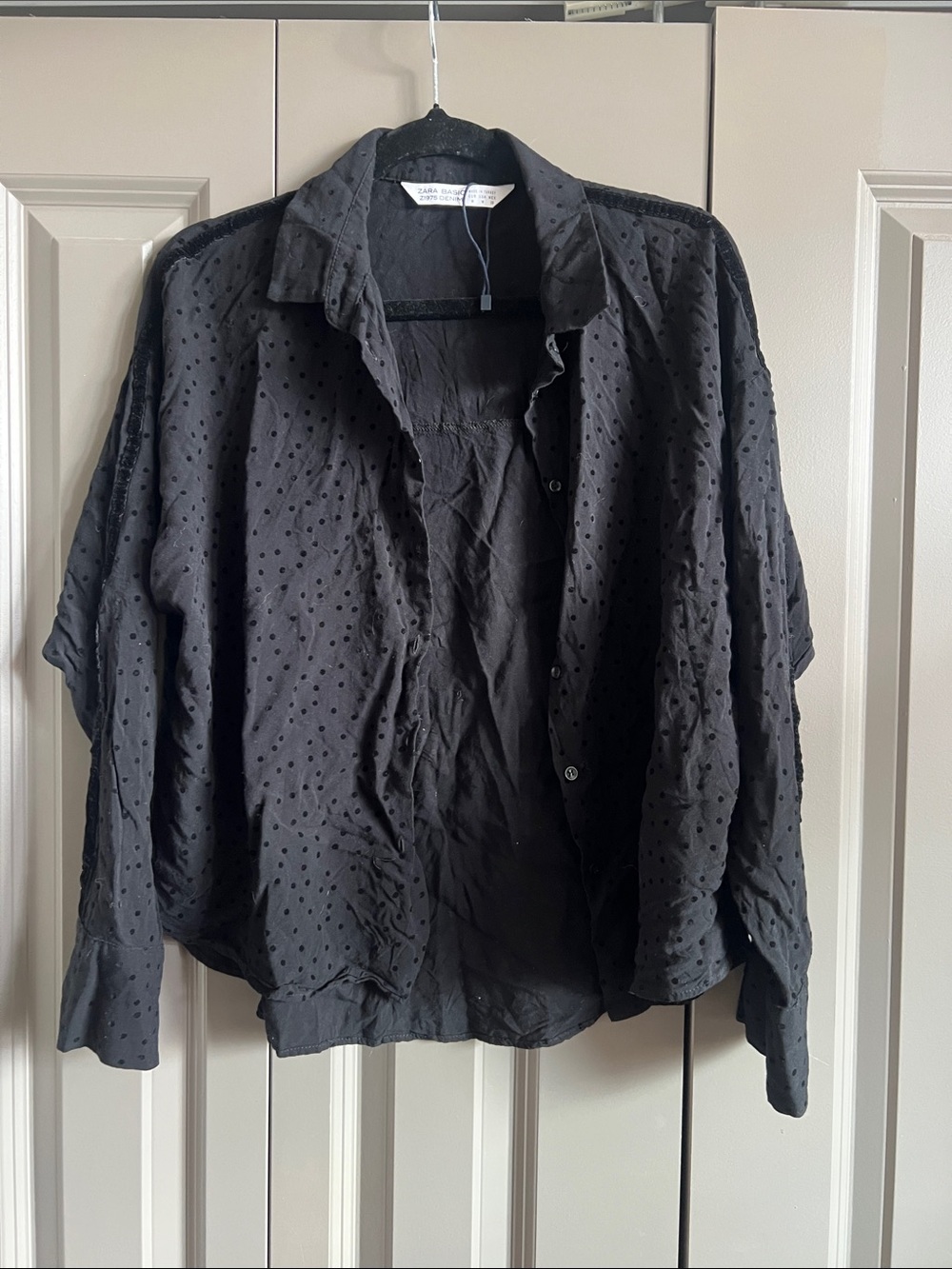 Zara Black Eyelet Button-Down Shirt Jacket